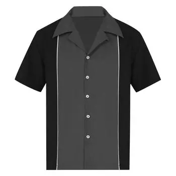 Гавайская рубашка для мужчин, мужские винтажные рубашки для боулинга на пуговицах, летняя пляжная рубашка с коротким рукавом L чёрный