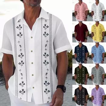 Гавайская рубашка для мужчин, мужские винтажные рубашки для боулинга на пуговицах, летняя пляжная рубашка с коротким рукавом L армия зеленый