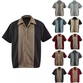 Гавайская рубашка для мужчин, мужские винтажные рубашки для боулинга на пуговицах, летняя пляжная рубашка с коротким рукавом L бежевый