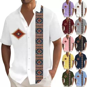 Гавайская рубашка для мужчин, мужские винтажные рубашки для боулинга на пуговицах, летняя пляжная рубашка с коротким рукавом L