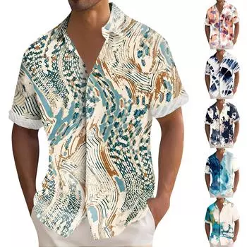 Гавайская рубашка для мужчин, мужские винтажные рубашки для боулинга на пуговицах, летняя пляжная рубашка с коротким рукавом L чёрный