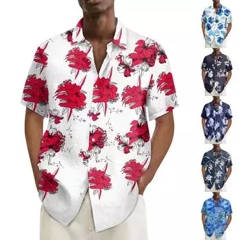 Гавайская рубашка для мужчин, мужские винтажные рубашки для боулинга на пуговицах, летняя пляжная рубашка с коротким рукавом L чёрный