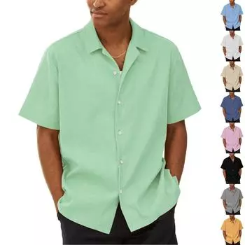 Гавайская рубашка для мужчин, мужские винтажные рубашки для боулинга на пуговицах, летняя пляжная рубашка с коротким рукавом L бежевый