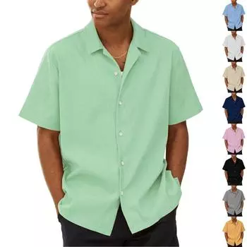 Гавайская рубашка для мужчин, мужские винтажные рубашки для боулинга на пуговицах, летняя пляжная рубашка с коротким рукавом L бежевый