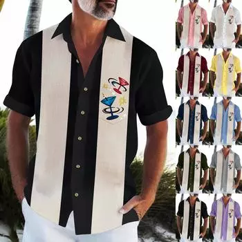 Гавайская рубашка для мужчин, мужские винтажные рубашки для боулинга на пуговицах, летняя пляжная рубашка с коротким рукавом L армия зеленый