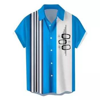Гавайская рубашка для мужчин, мужские винтажные рубашки для боулинга на пуговицах, летняя пляжная рубашка с коротким рукавом L