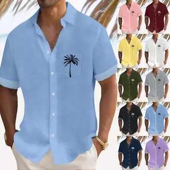 Гавайская рубашка для мужчин, мужские винтажные рубашки для боулинга на пуговицах, летняя пляжная рубашка с коротким рукавом L