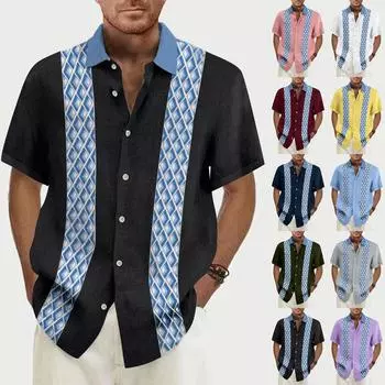 Гавайская рубашка для мужчин, мужские винтажные рубашки для боулинга на пуговицах, летняя пляжная рубашка с коротким рукавом L