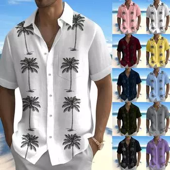 Гавайская рубашка для мужчин, мужские винтажные рубашки для боулинга на пуговицах, летняя пляжная рубашка с коротким рукавом L