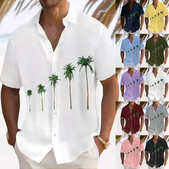 Гавайская рубашка для мужчин, мужские винтажные рубашки для боулинга на пуговицах, летняя пляжная рубашка с коротким рукавом L