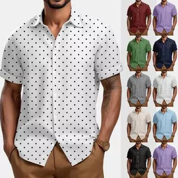Гавайская рубашка для мужчин, мужские винтажные рубашки для боулинга на пуговицах, летняя пляжная рубашка с коротким рукавом L бежевый