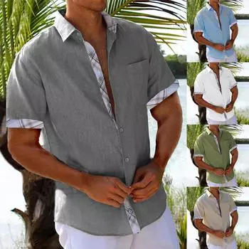 Гавайская рубашка для мужчин, мужские винтажные рубашки для боулинга на пуговицах, летняя пляжная рубашка с коротким рукавом L серый