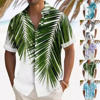 Гавайская рубашка для мужчин, мужские винтажные рубашки для боулинга на пуговицах, летняя пляжная рубашка с коротким рукавом L чёрный