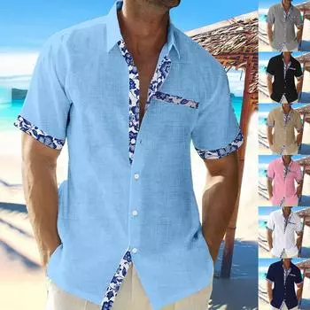 Гавайская рубашка для мужчин, мужские винтажные рубашки для боулинга на пуговицах, летняя пляжная рубашка с коротким рукавом XL белый