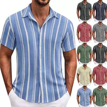 Гавайская рубашка для мужчин, мужские винтажные рубашки для боулинга на пуговицах, летняя пляжная рубашка с коротким рукавом L бежевый