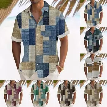 Гавайская рубашка для мужчин, мужские винтажные рубашки для боулинга на пуговицах, летняя пляжная рубашка с коротким рукавом XXXL синий