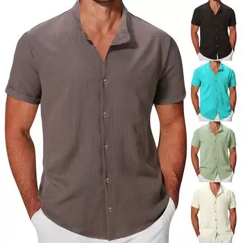 Гавайская рубашка для мужчин, мужские винтажные рубашки для боулинга на пуговицах, летняя пляжная рубашка с коротким рукавом L армия зеленый