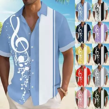 Гавайская рубашка для мужчин, мужские винтажные рубашки для боулинга на пуговицах, летняя пляжная рубашка с коротким рукавом XL чёрный