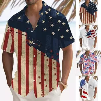 Гавайская рубашка для мужчин, мужские винтажные рубашки для боулинга на пуговицах, летняя пляжная рубашка с коротким рукавом L синий