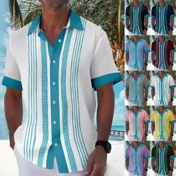 Гавайская рубашка для мужчин, мужские винтажные рубашки для боулинга на пуговицах, летняя пляжная рубашка с коротким рукавом XL фиолетовый