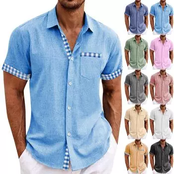 Гавайская рубашка для мужчин, мужские винтажные рубашки для боулинга на пуговицах, летняя пляжная рубашка с коротким рукавом L бежевый