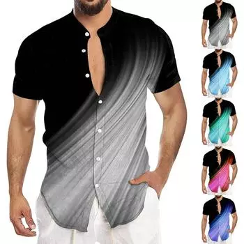 Гавайская рубашка для мужчин, мужские винтажные рубашки для боулинга на пуговицах, летняя пляжная рубашка с коротким рукавом L циан