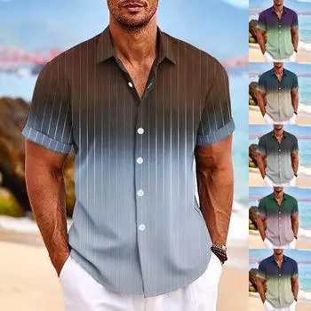 Гавайская рубашка для мужчин, мужские винтажные рубашки для боулинга на пуговицах, летняя пляжная рубашка с коротким рукавом L кофейный
