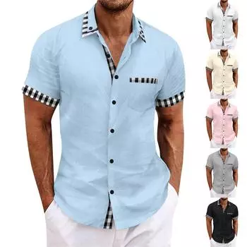 Гавайская рубашка для мужчин, мужские винтажные рубашки для боулинга на пуговицах, летняя пляжная рубашка с коротким рукавом L чёрный