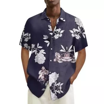 Гавайская рубашка для мужчин, мужские винтажные рубашки для боулинга на пуговицах, летняя пляжная рубашка с коротким рукавом XXL красный