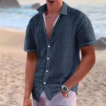 Гавайская рубашка для мужчин, мужские винтажные рубашки для боулинга на пуговицах, летняя пляжная рубашка с коротким рукавом M темно-синий