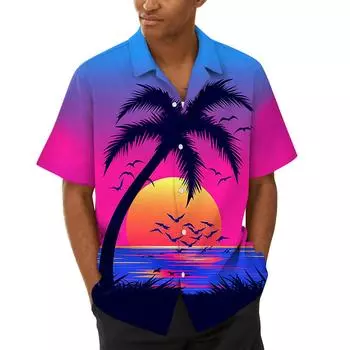 Гавайская рубашка для мужчин, мужские винтажные рубашки для боулинга на пуговицах, летняя пляжная рубашка с коротким рукавом M