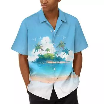 Гавайская рубашка для мужчин, мужские винтажные рубашки для боулинга на пуговицах, летняя пляжная рубашка с коротким рукавом M