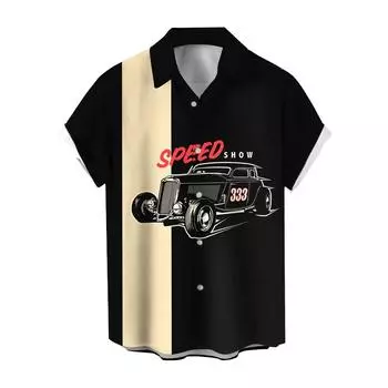 Гавайская рубашка для мужчин, мужские винтажные рубашки для боулинга на пуговицах, летняя пляжная рубашка с коротким рукавом XXXL темно-синий