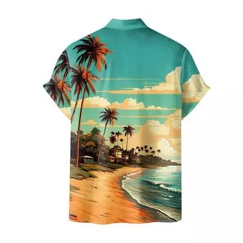 Гавайская рубашка для мужчин, повседневная модная летняя футболка с коротким рукавом и пуговицами, топ с принтом S зелёный