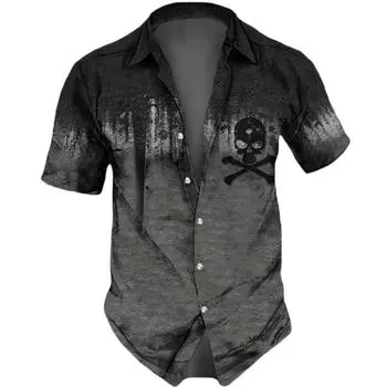 Гавайская рубашка для мужчин с принтом черепов Пляжная рубашка с коротким рукавом на пуговицах Повседневная мужская рубашка с черепами большого размера Camisa S