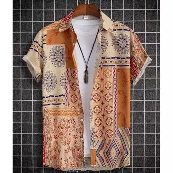 Гавайская рубашка для мужчин с принтом цветов кешью, короткий рукав, пляжная повседневная мужская одежда, винтажная свободная рубашка большого размера для мужчин S