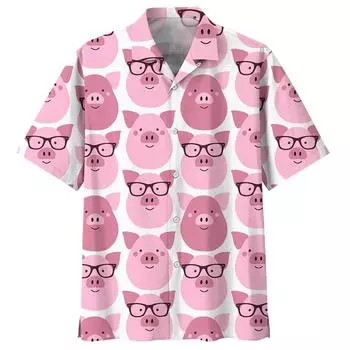 Гавайская рубашка с рисунком свиньи для мужчин, 3D-принты с животными, короткие рукава, летние рубашки свободного покроя с лацканами, уличные блузки на пуговицах S