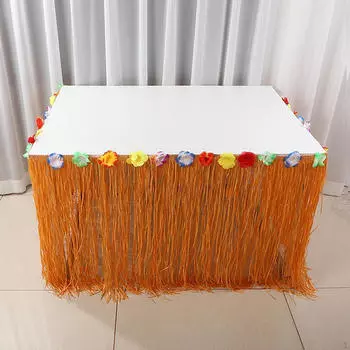 Гавайская юбка для стола с бахромой Луау, имитация травы с разноцветными цветами 275cmX60cm