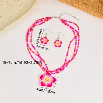 Гавайские цветы плюмерии свисающие серьги ожерелья набор женский пляжный богемный набор украшений One Size