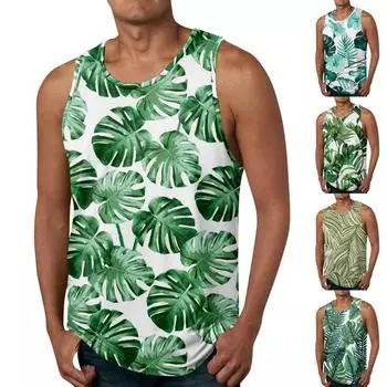 Гавайские майки для мужчин, повседневная мода, летняя пляжная майка без рукавов с круглым вырезом и принтом XXL белый