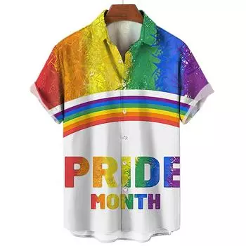 Гавайские мужские рубашки Happy Pride Month Радужный дизайн Летние тенденции Повседневная уличная мужская одежда Мужские рубашки с коротким рукавом S