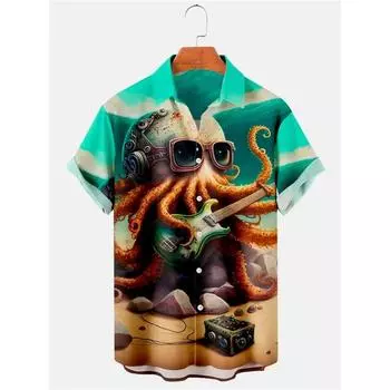 Гавайские мужские рубашки с животными, креативный принт, короткий рукав, кубинские топы, повседневные, пляжные, летние, для отдыха, забавные 3D-рубашки, мужская одежда M