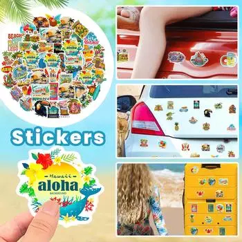 Гавайские наклейки для бутылок с водой, 50 шт. летних наклеек, милые гавайские летние водонепроницаемые наклейки, океанские наклейки на солнечном пляже, ноутбук, телефон, скейтборд One Size