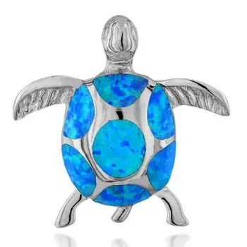 Гавайские украшения Черепаха Honu Blue Opal кулон ожерелье серебро 925 [Leilani] (Морская черепаха) (Нет цепи)
