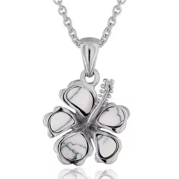 Гавайские украшения гибискус белый бирюзовый кулон ожерелье серебро 925 с цепочкой [Leilani]