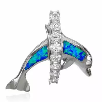 Гавайские украшения Голубой опал дельфин серебряный кулон ожерелье серебро 925 [Leilani] (Нет цепи)