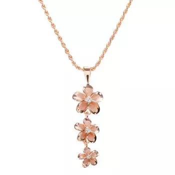 Гавайские украшения ожерелье кулон прозрачный кубический цирконий розовое золотое покрытие 3 нити плюмерия ювелирные изделия [LocoMocoAloha] [подлинный продукт]