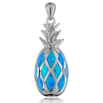 Гавайские украшения ожерелье с подвеской в виде ананаса из синего опала, серебро 925 [Leilani] для мужчин (Нет цепи)