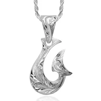 Гавайские украшения ожерелье с подвеской в виде рыболовного крючка из серебра 925 пробы [Leilani] для мужчин (С 55см)