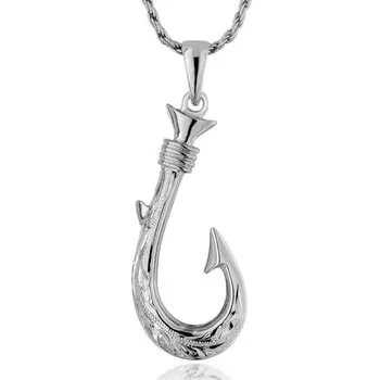 Гавайские украшения ожерелье с подвеской в виде рыболовного крючка из серебра 925 пробы с веревкой 50 см [Leilani] для мужчин (Приходит Цепь)